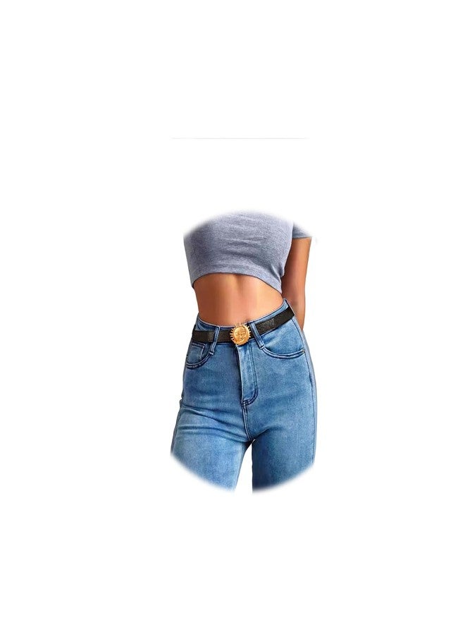 QFSH Skinny Elastic Belt Black Stretch Women Waist Belt Thin Belt with Gold Buckle For Dress Suit Jean Pants - Image 1